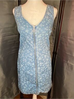 No Boundaries floral denim zip front midi dress 15/17